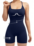 Cleo Cross-Back Scrunch Romper - Adjustable Strappy Gym Bodysuit