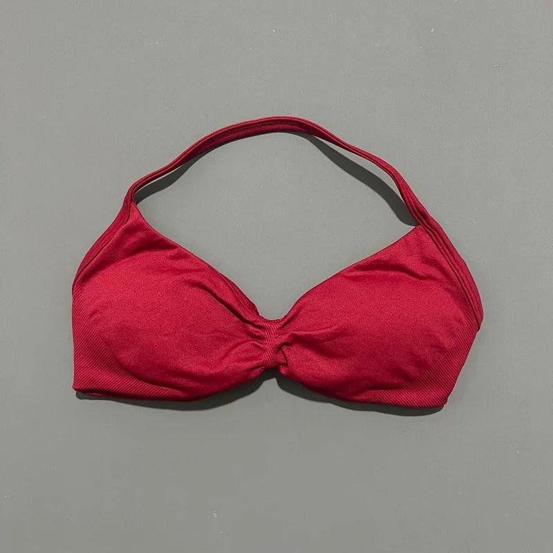 Nadia Strappy Halter Bra - Seamless Nylon Sports Bra for Women