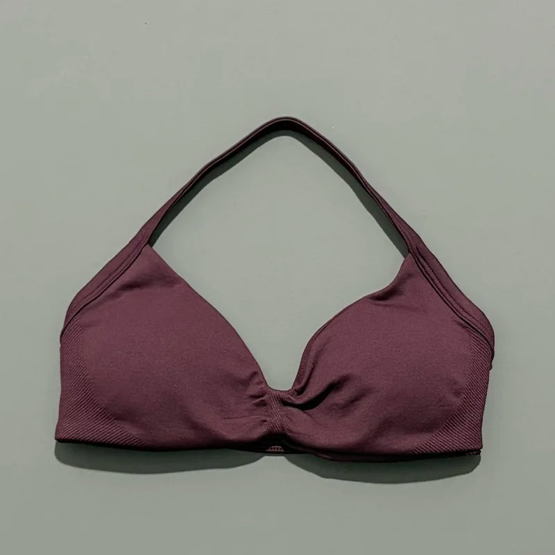 Nadia Strappy Halter Bra - Seamless Nylon Sports Bra for Women