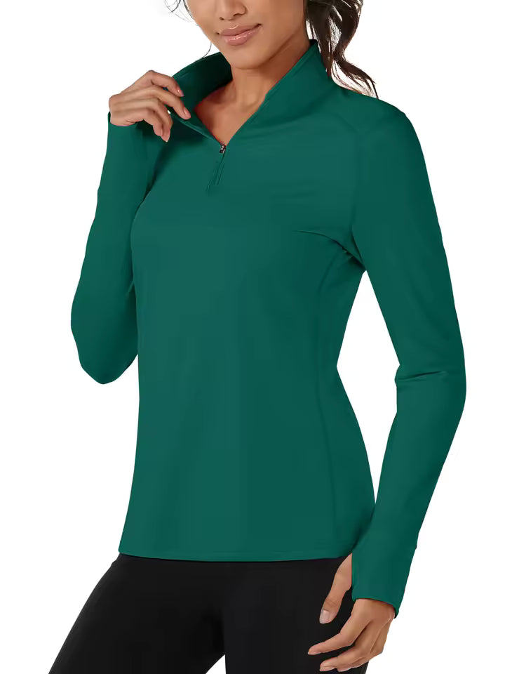 Sage Sculpt Half-Zip Pullover - Ribbed Seamless Quarter-Zip Layer