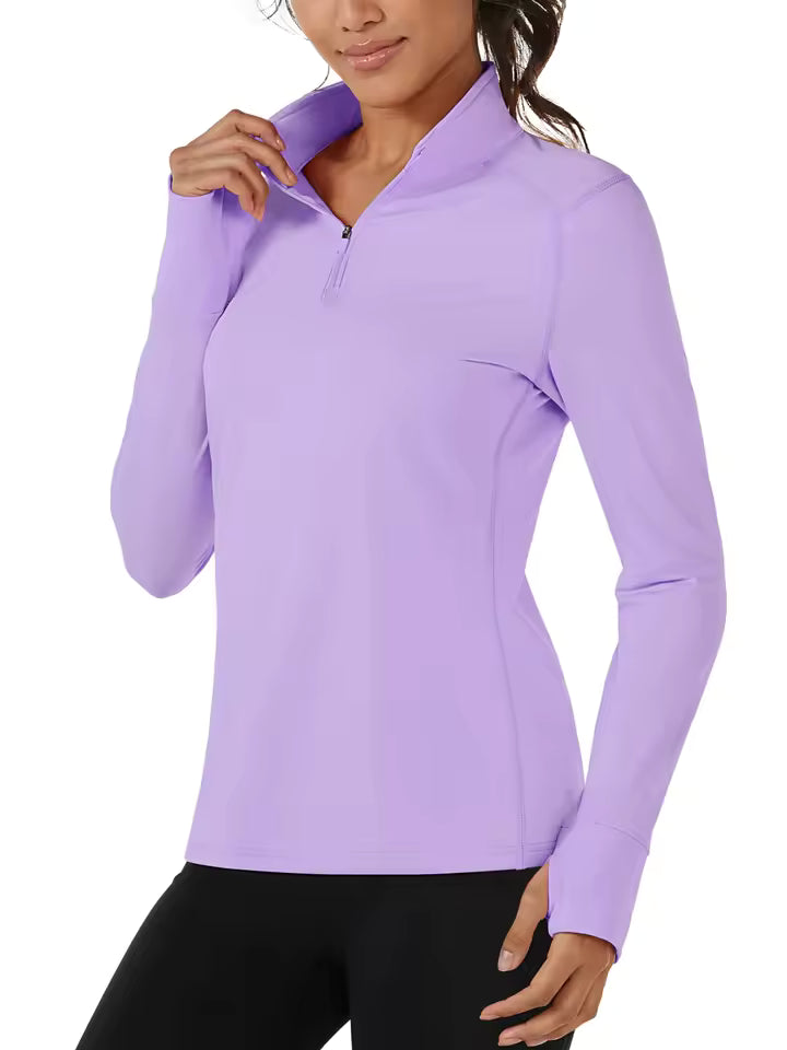 Sage Sculpt Half-Zip Pullover - Ribbed Seamless Quarter-Zip Layer
